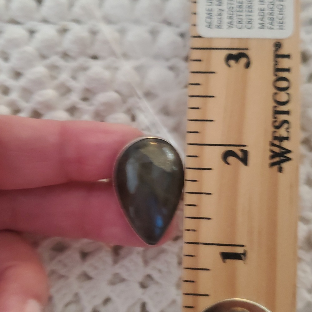 925 Sterling Silver Labradorite Ring Size 8.5 Teardrop Gemstone Statement - Picture 9 of 10